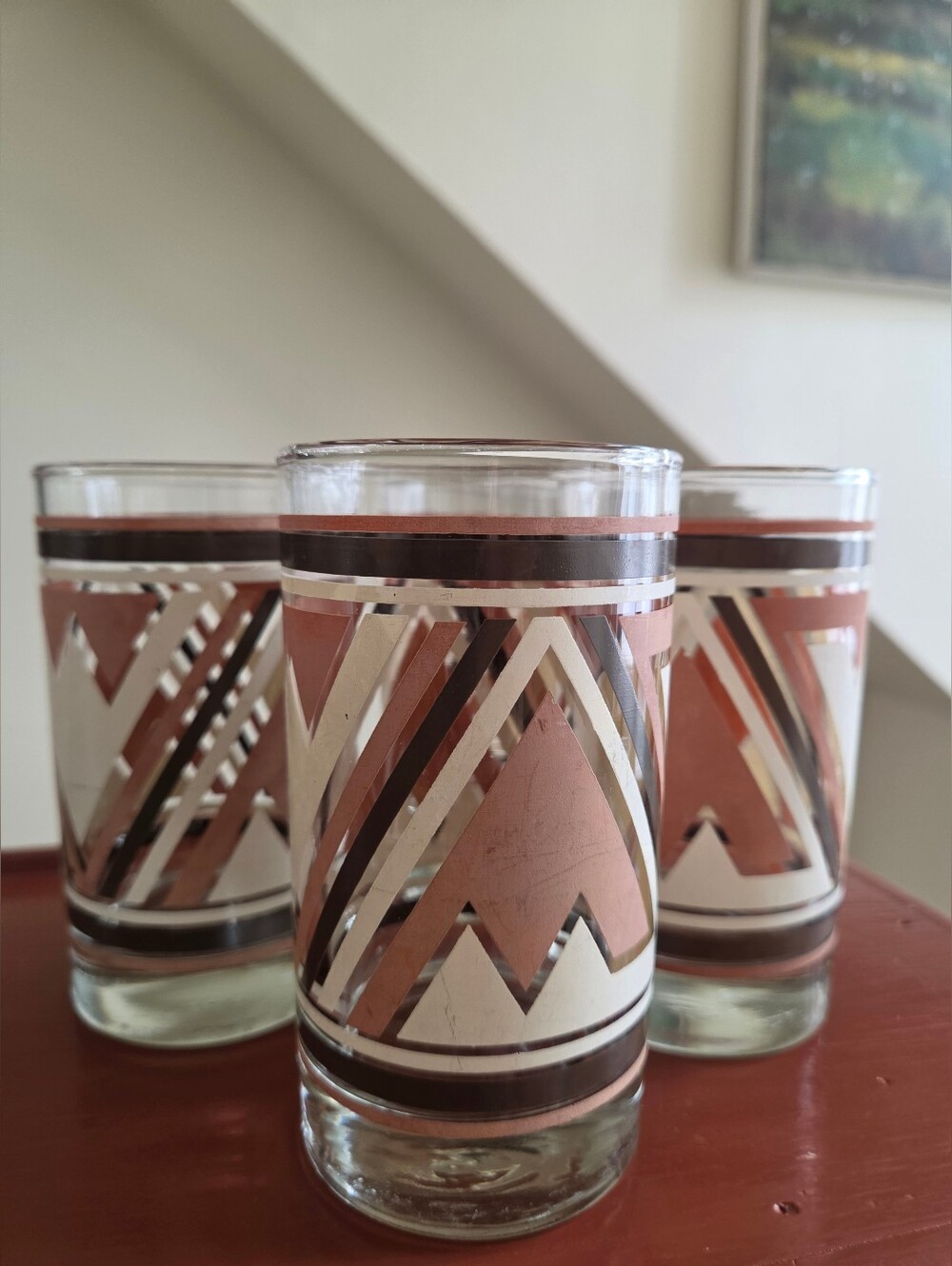 Set of 4 Vintage Libbey Southwestern Glasses – 1960s–70s Geometric Aztec Tumbler